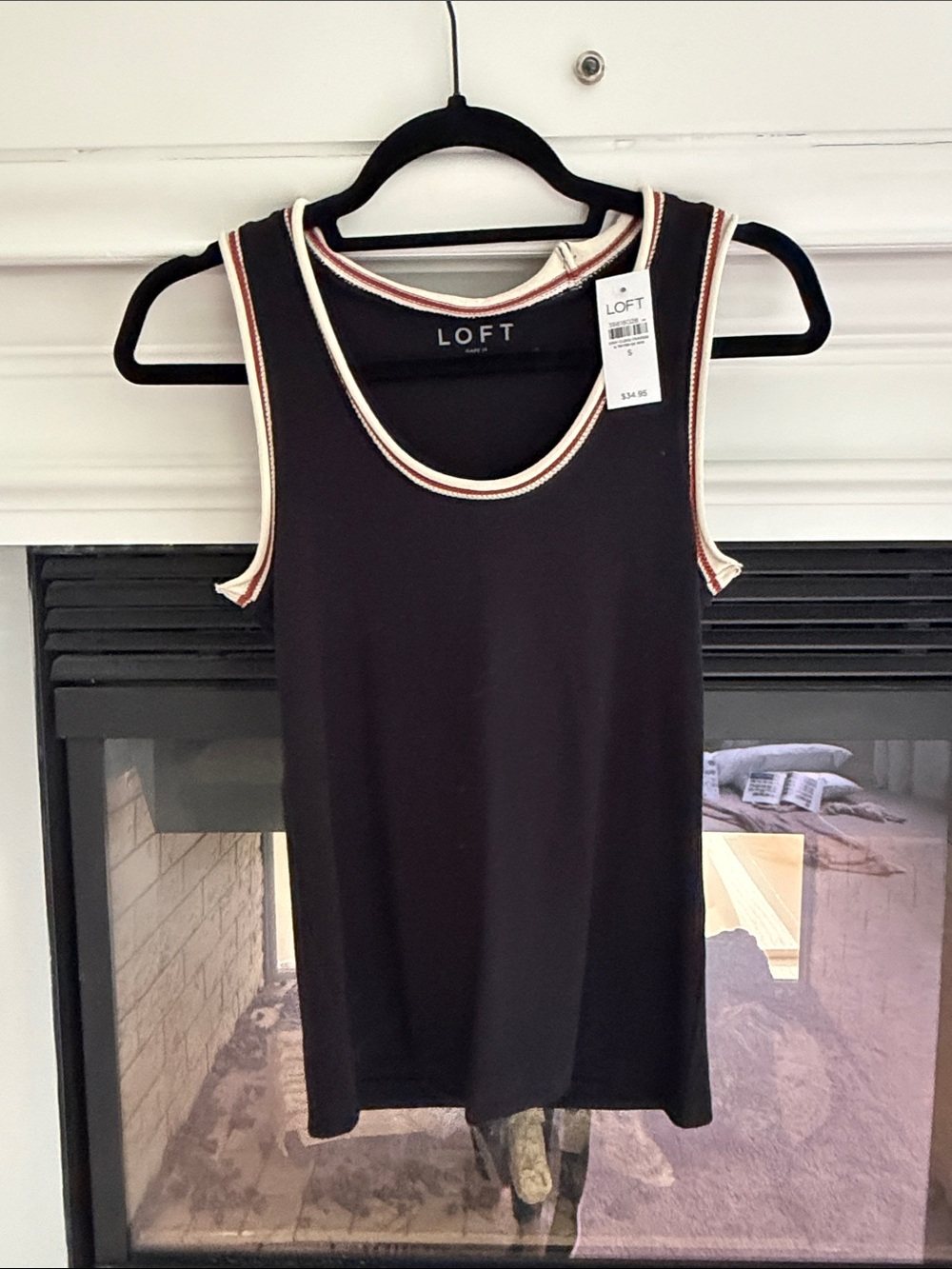 NWT: LOFT Black Tank with White and Tan Contrast Trim - size S